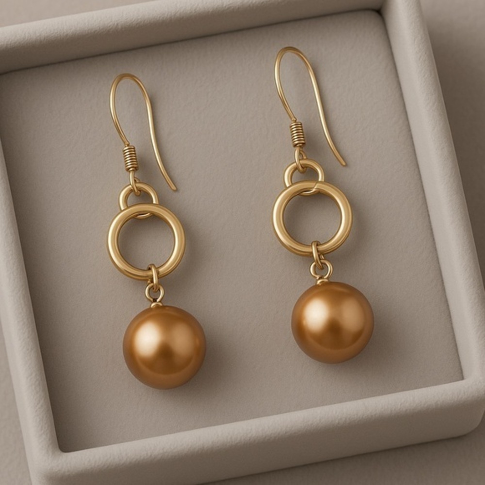 Premier Designs “Nutmeg” Earrings – Goldtone Drop with Bronze Faux Pearl #152